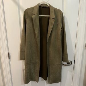 ZARA Olive green long suede coat